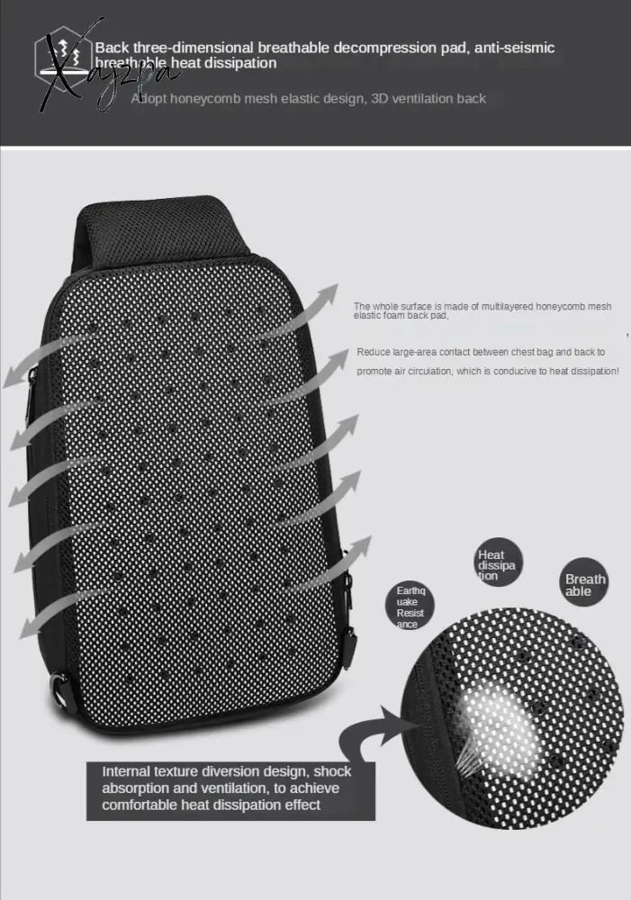Xajzpa - Men Pvc Multifunctional Shoulder Bags Travel Pack Waterproof Usb Sling Chest Bag Messenger