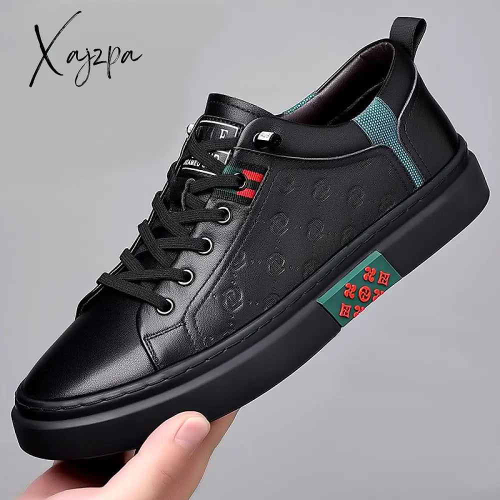 Xajzpa - Men Shoes Fashion Designer Genuine Leather Casual Leisure Flats Skateboard Cow Youth