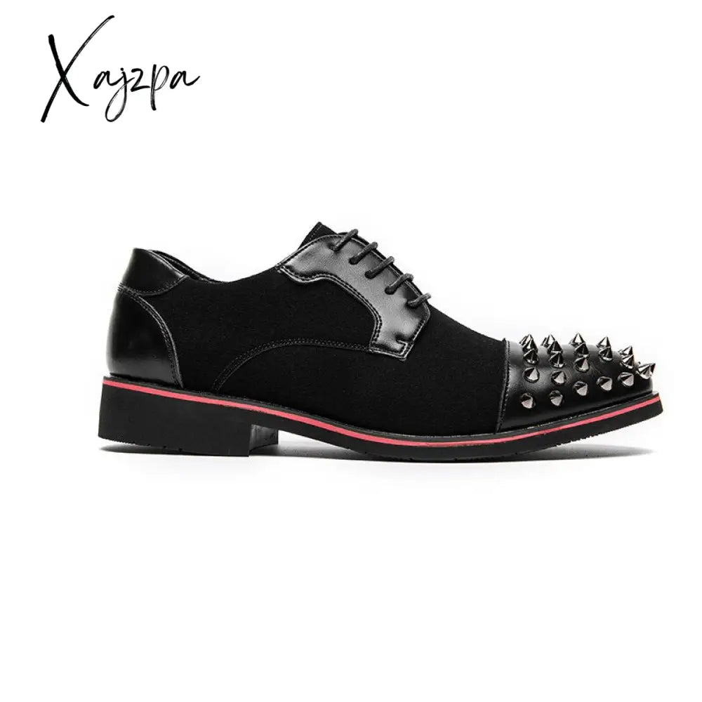 Xajzpa - Men Shoes Punk Rivet Black Lace-Up Breathable Casual Fashion Handmade For Dress