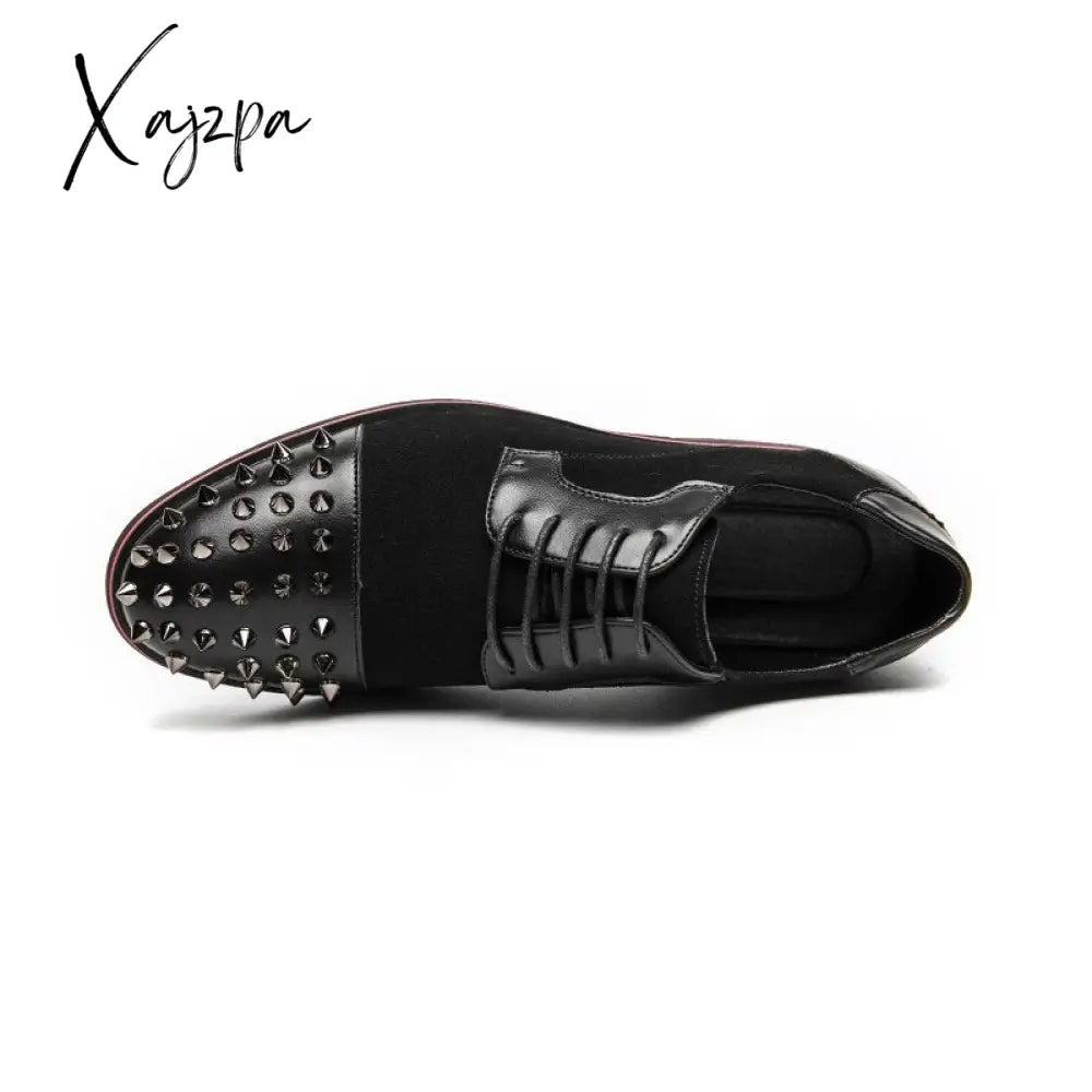 Xajzpa - Men Shoes Punk Rivet Black Lace-Up Breathable Casual Fashion Handmade For Dress
