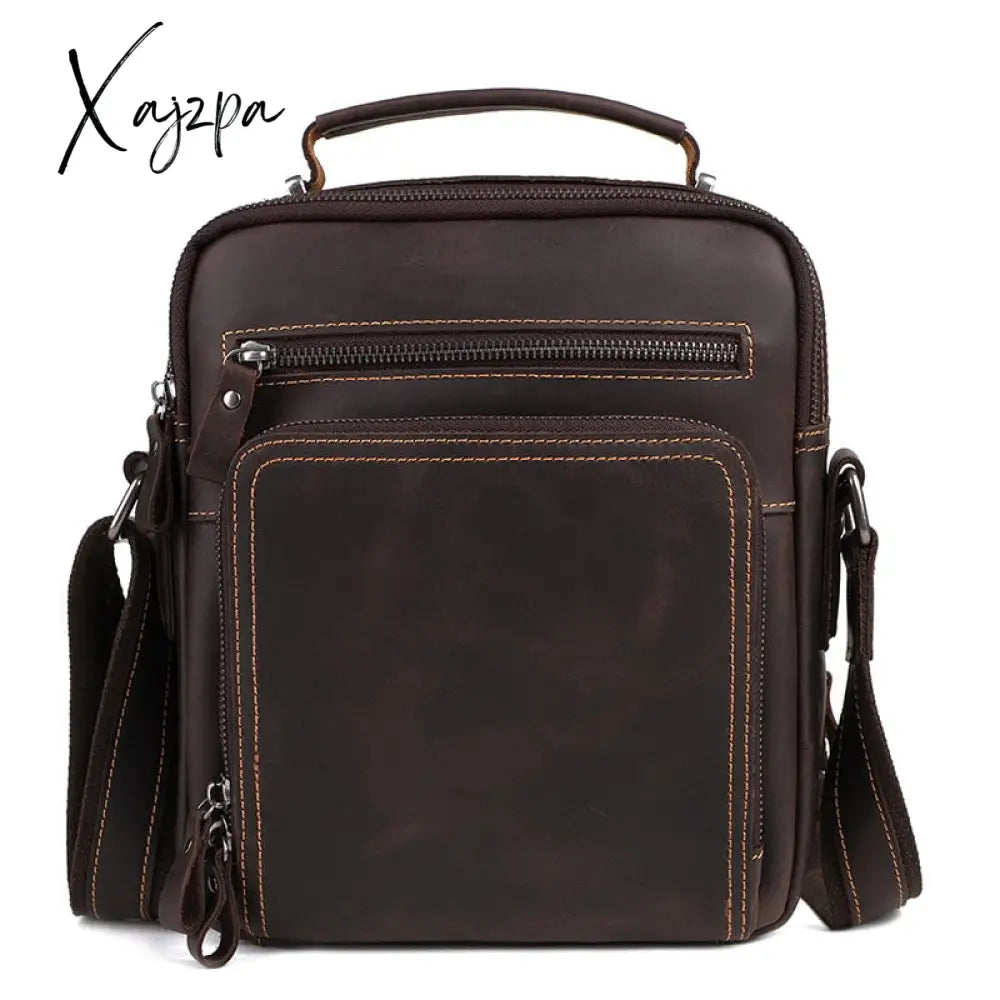 Xajzpa - Men Top Layer Cowhide Genuine Leather Shoulder Bag Handbags Business Travel Retro