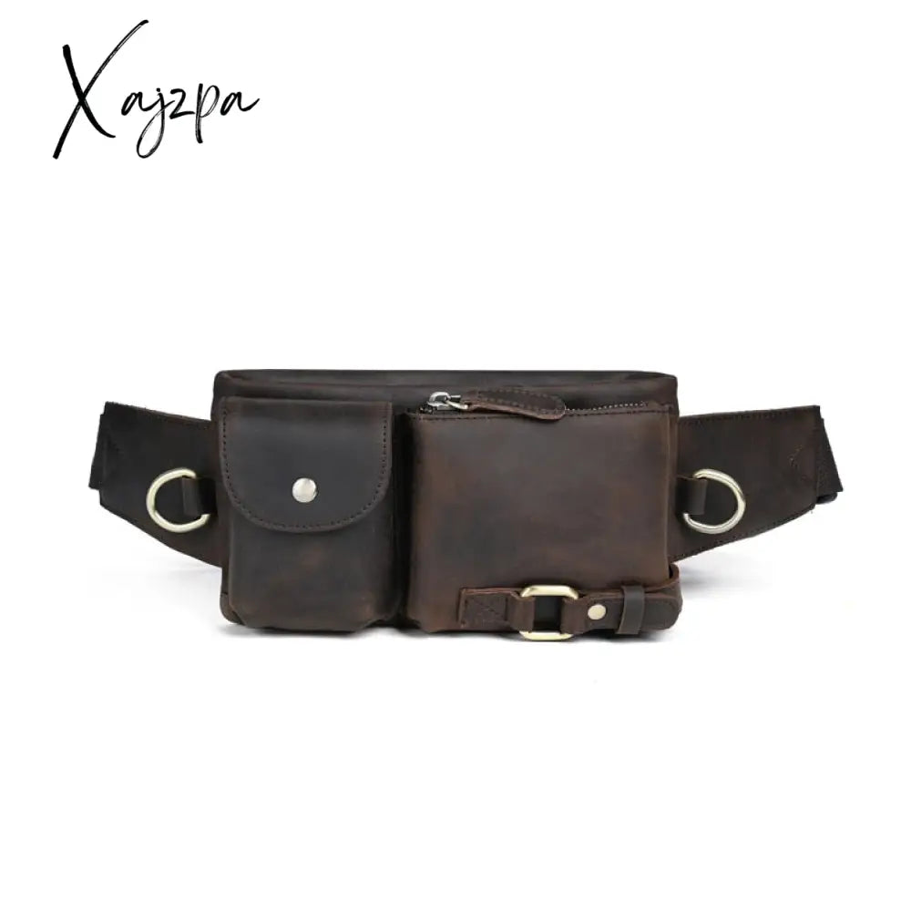 Xajzpa - Men Waist Belt Bag Fanny Pack Purse Genuine Leather Cross Body Shouder Travel Male Real