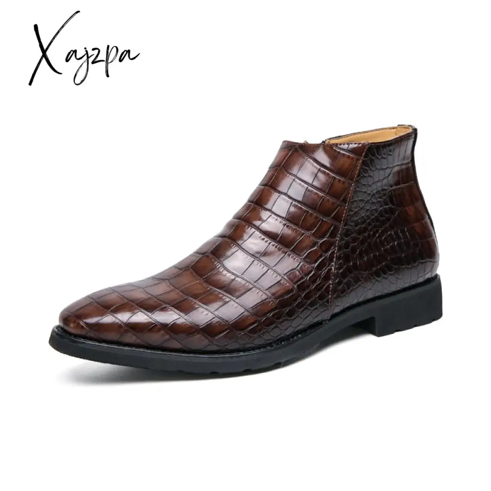 Xajzpa - Men’s Boots Zip Black Brown Low-Heeled Business Handmade Cowboy Botas De Trabajo Hombre