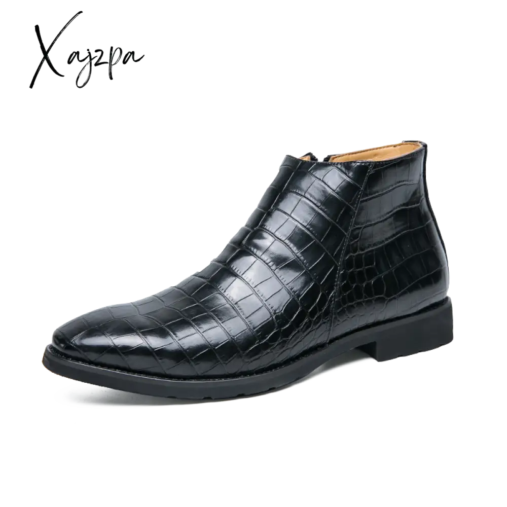 Xajzpa - Men’s Boots Zip Black Brown Low-Heeled Business Handmade Cowboy Botas De Trabajo Hombre