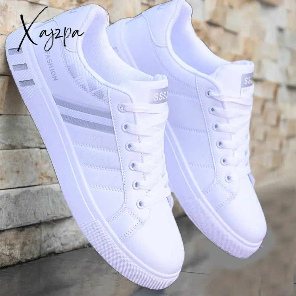 Xajzpa - Men’s Casual Shoes Lightweight Breathable Men Flat Lace-Up Sneakers White Business