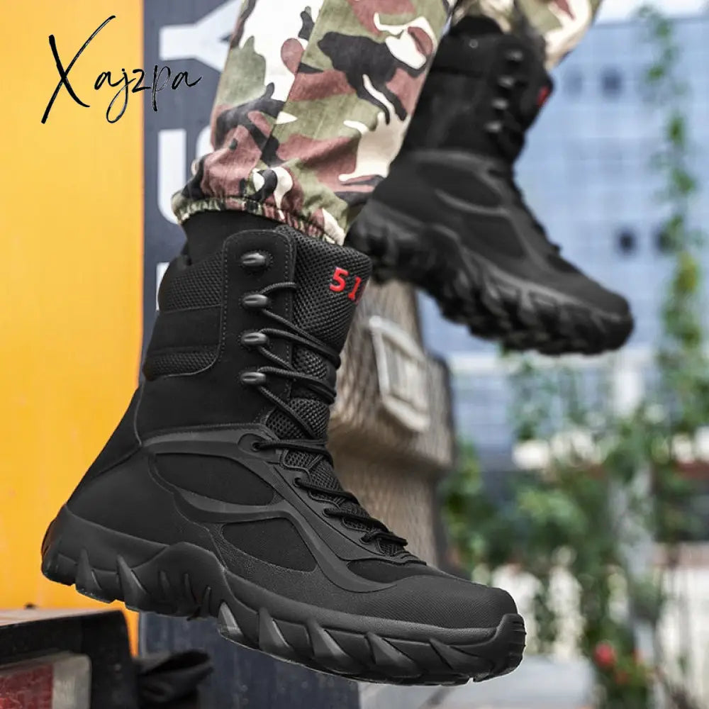 Xajzpa - Menβs Fashion Military Combat Motocycle Boot Mens Ankle Tactical Army Male Shoes Work