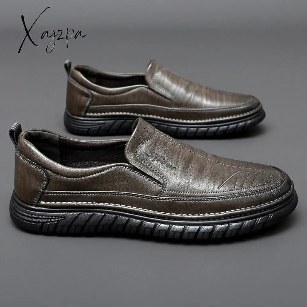 Xajzpa - Men’s Loafers Fashion Leather Flats Classics Driving Shoes Comfortable Rubber Platform