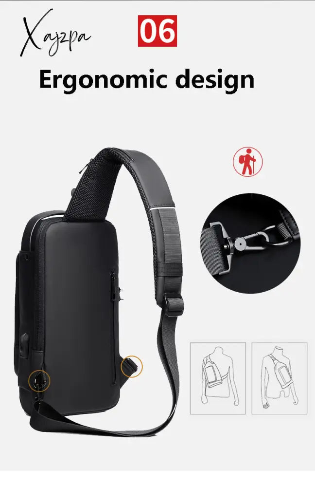Men's Multifunction Anti-theft USB Shoulder Bag Man Crossbody Cross body Travel Sling Chest Bags Pack Messenger Pack For Male jsvery