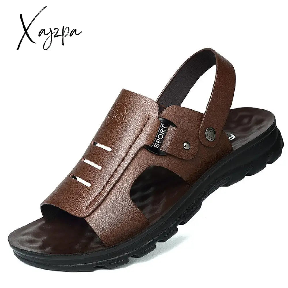 Xajzpa - Men’s New Slippers Summer Leather Sandals Non-Slip Wear-Resistant Beach Shoes Casual And