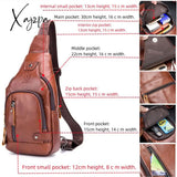 Xajzpa - Men’s Retro Top Layer Cowhide Genuine Leather Shoulder Bags Pack Usb Crossbody Travel