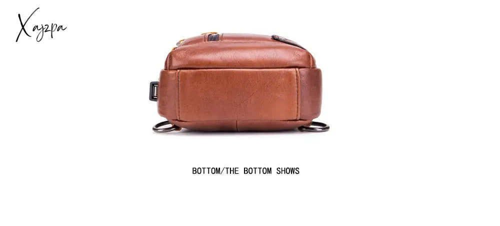 Xajzpa - Men’s Retro Top Layer Cowhide Genuine Leather Shoulder Bags Pack Usb Crossbody Travel