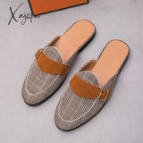 Xajzpa - Men's Sandals Mesh Dress Shoes Gingham Business Fashion Men's Slippers Size 38-44 Free Shipping Men Shoes