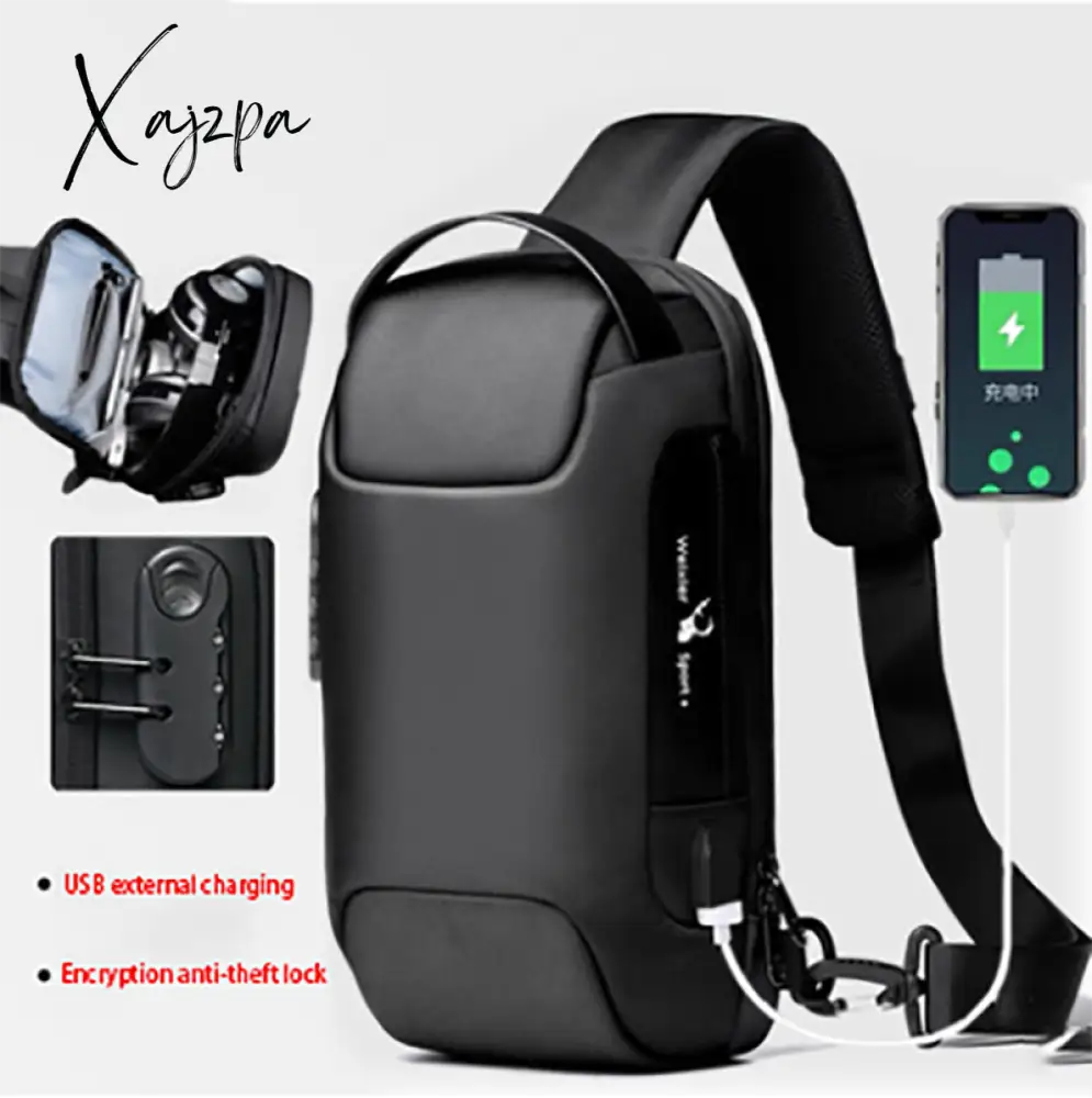 Xajzpa - Men’s Waterproof Usb Oxford Crossbody Bag Anti-Theft Shoulder Sling Multifunction Short