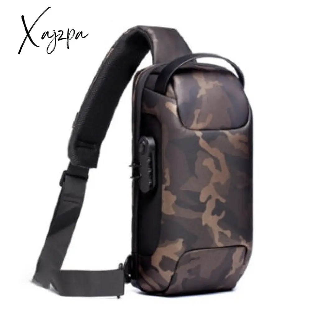 Xajzpa - Men’s Waterproof Usb Oxford Crossbody Bag Anti-Theft Shoulder Sling Multifunction Short