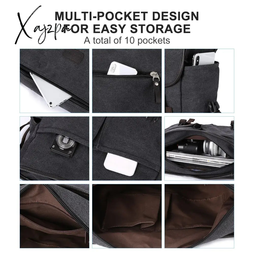 Xajzpa - Messenger Bag For Men Retro Canvas Satchel Casual Briefcases Laptop Fit 13Inch Water