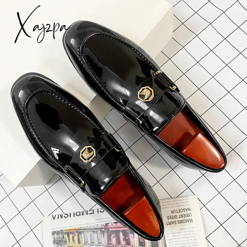 Xajzpa - New Arrivals Loafers For Men Buckled Shiny Black Leather Shoes Slip-On Office & Career
