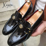 Xajzpa - New Arrivals Loafers For Men Buckled Shiny Black Leather Shoes Slip-On Office & Career