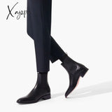 Xajzpa - New Black Chelsea Boots For Men Red Sole Square Toe Slip-On Business Ankle Free Shipping