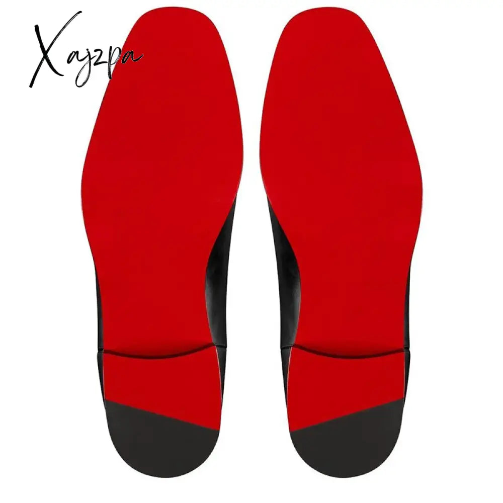 Xajzpa - New Black Chelsea Boots For Men Red Sole Square Toe Slip-On Business Ankle Free Shipping