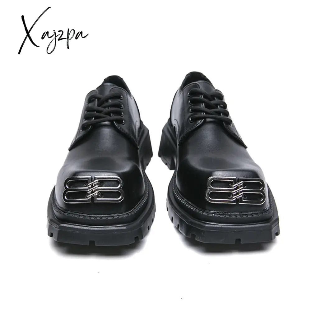 Xajzpa - New Black Loafers Platform Men Shoes Round Toe Solid Lace-Up Size 38-45 Free Shipping Mens