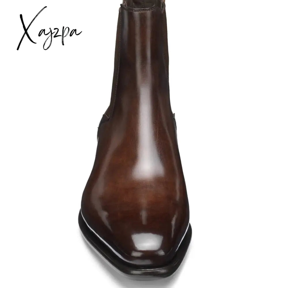 Xajzpa - New Chelsea Boots Men Shoes Pu Brown Fashion Versatile Business Casual British Style