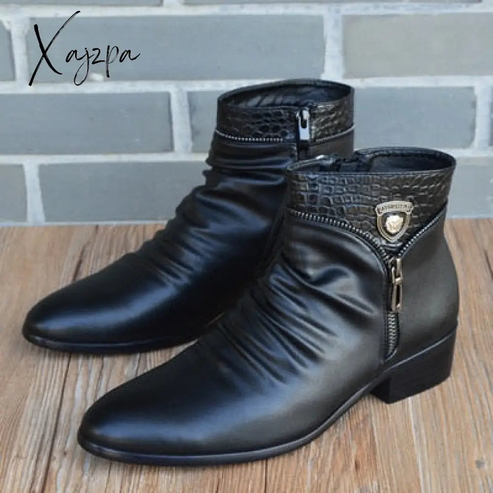 Xajzpa - New Fashion Men Boots Genuine Leather British Autumn Winter Warm Plush Ankle Man Casual