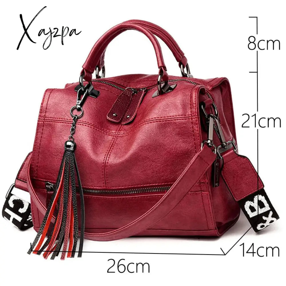 Xajzpa - New Fashion Tassel Women Handbag Leather Shoulder Bags Famous Brand Designer Ladies Casual
