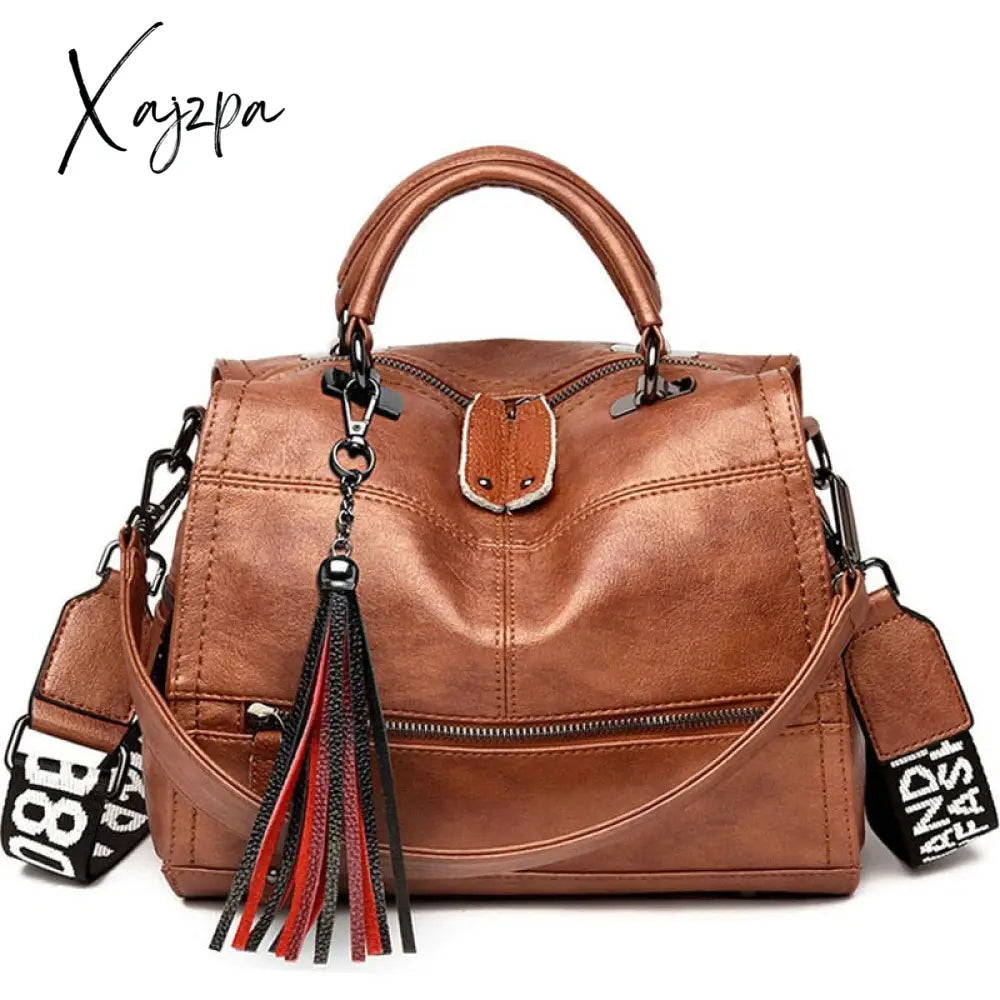 Xajzpa - New Fashion Tassel Women Handbag Leather Shoulder Bags Famous Brand Designer Ladies Casual