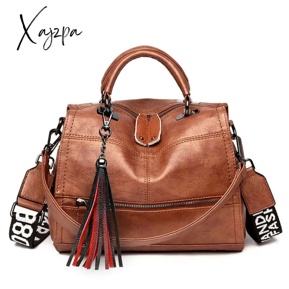 Xajzpa - New Fashion Tassel Women Handbag Leather Shoulder Bags Famous Brand Designer Ladies Casual