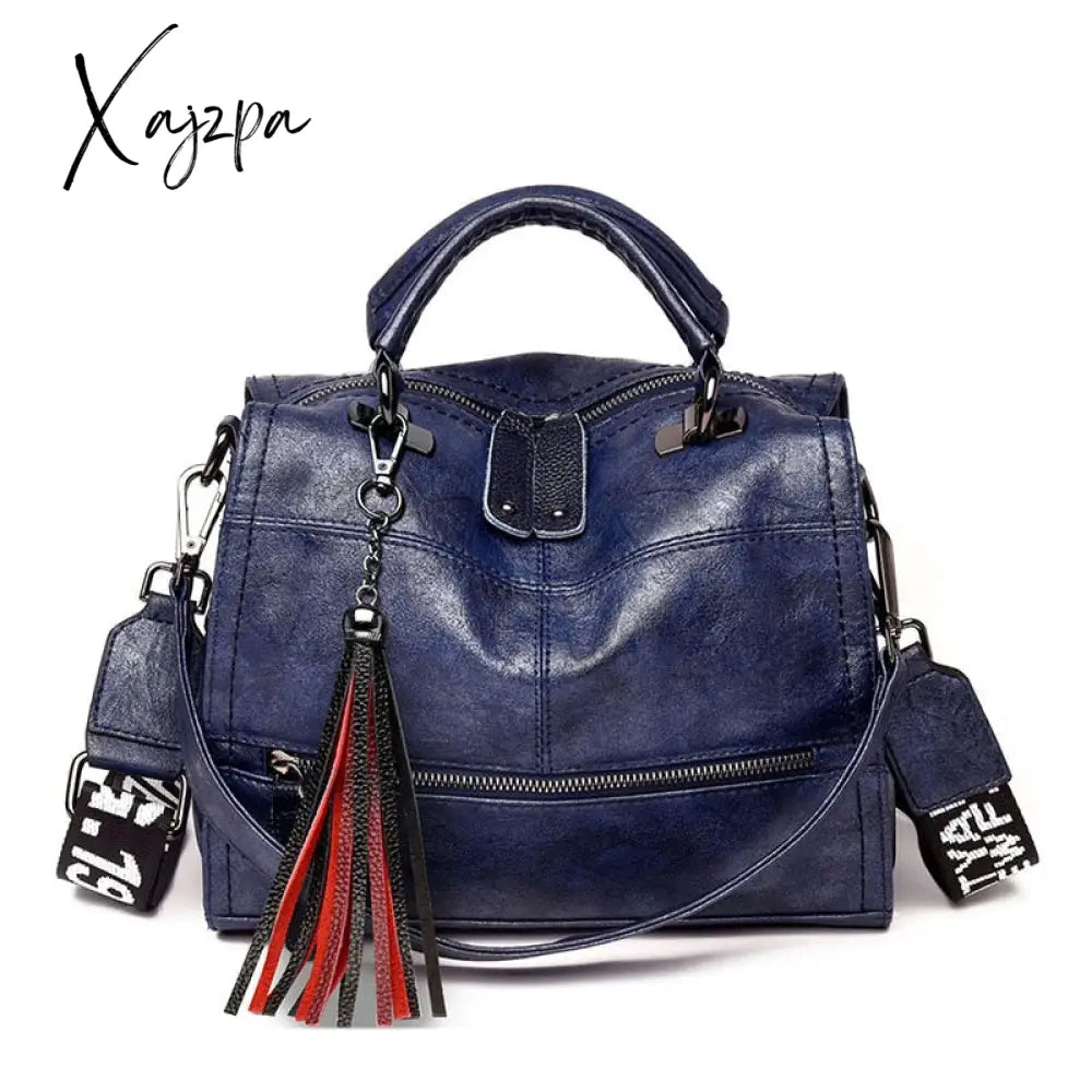 Xajzpa - New Fashion Tassel Women Handbag Leather Shoulder Bags Famous Brand Designer Ladies Casual