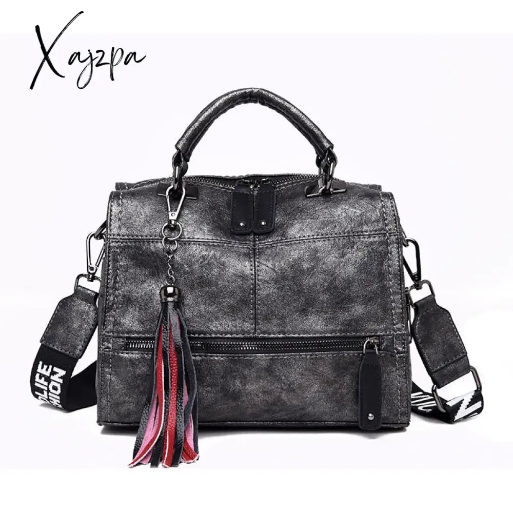 Xajzpa - New Fashion Tassel Women Handbag Leather Shoulder Bags Famous Brand Designer Ladies Casual