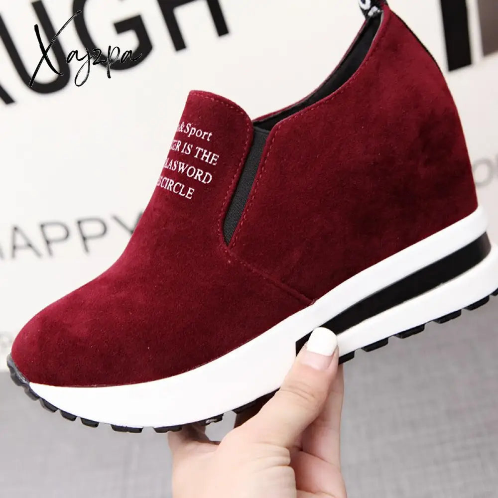 Xajzpa - New Flock Increasing Shoes High Heels Lady Casual Black Women Sneakers Leisure Platform