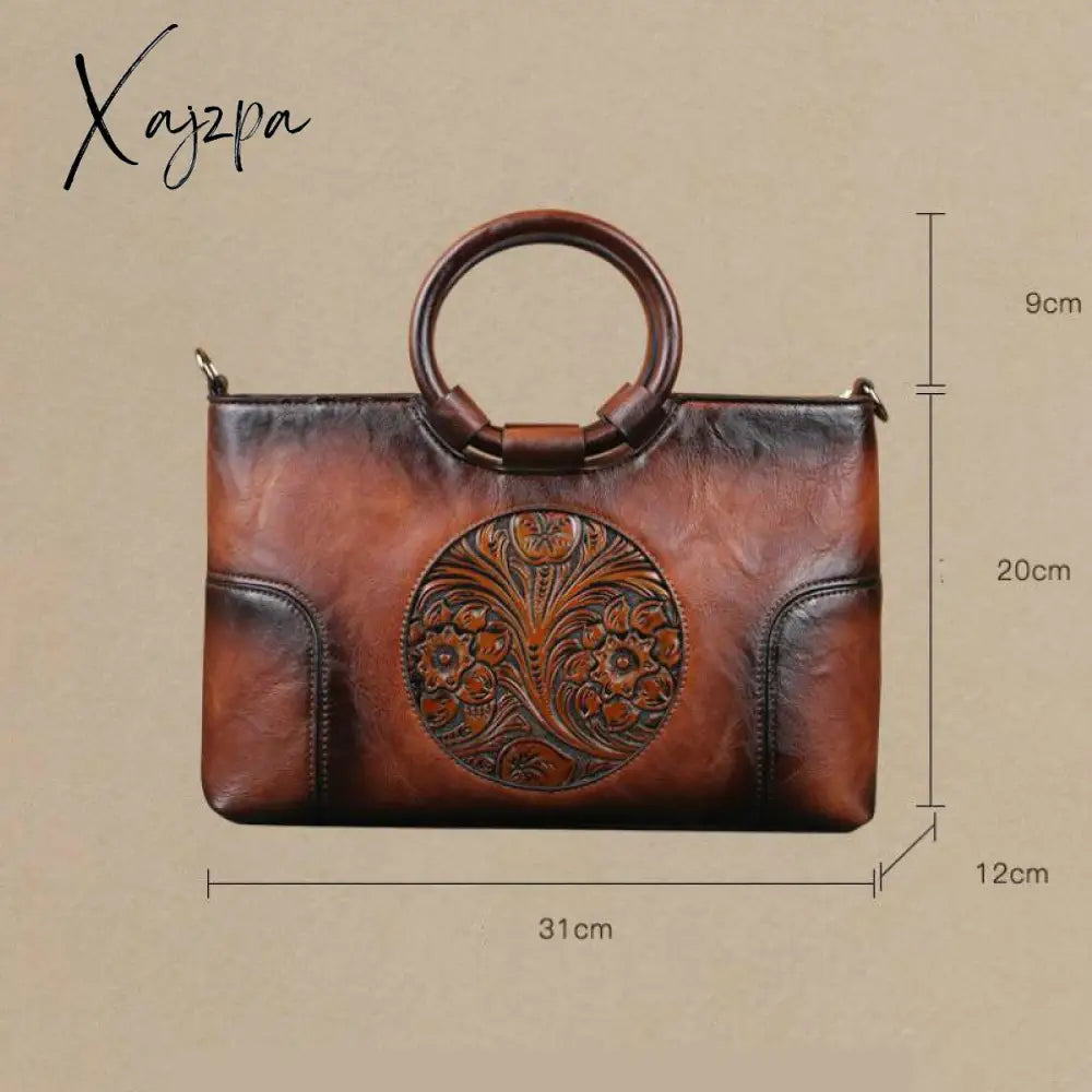 Xajzpa - New High Quality Leather Women Handbag Retro Handmade Embossed Shoulder Bag For Large