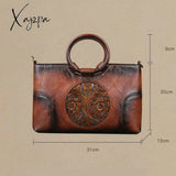 Xajzpa - New High Quality Leather Women Handbag Retro Handmade Embossed Shoulder Bag For Large