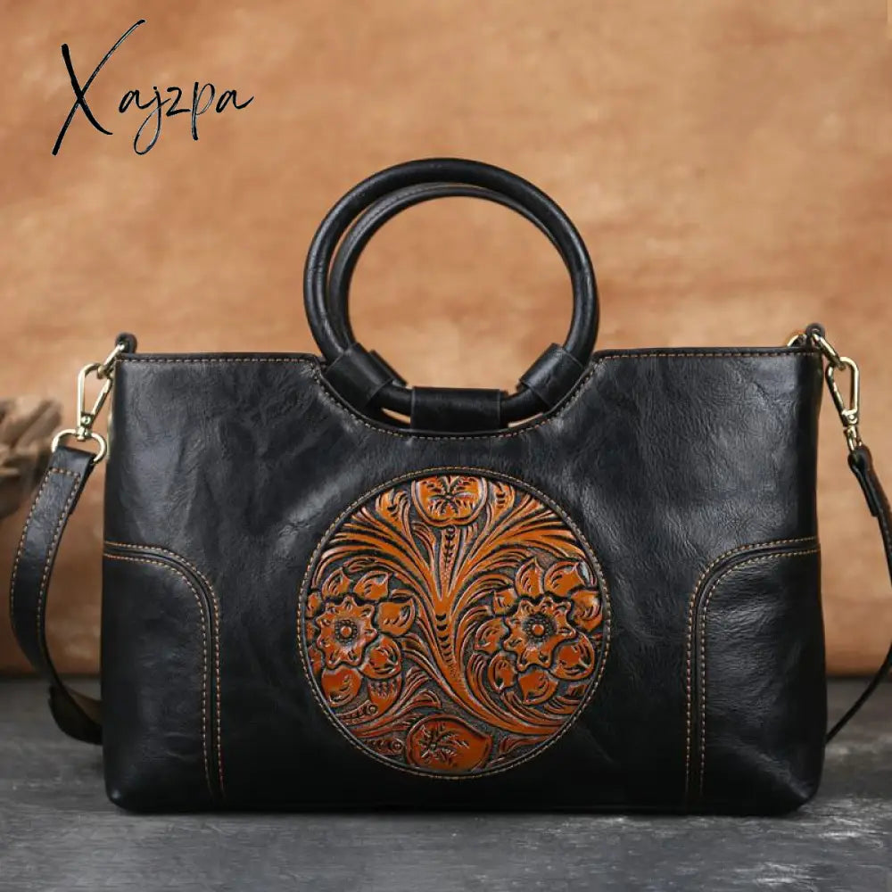 Xajzpa - New High Quality Leather Women Handbag Retro Handmade Embossed Shoulder Bag For Large