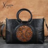 Xajzpa - New High Quality Leather Women Handbag Retro Handmade Embossed Shoulder Bag For Large