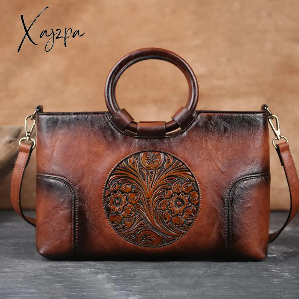 Xajzpa - New High Quality Leather Women Handbag Retro Handmade Embossed Shoulder Bag For Large