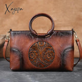Xajzpa - New High Quality Leather Women Handbag Retro Handmade Embossed Shoulder Bag For Large