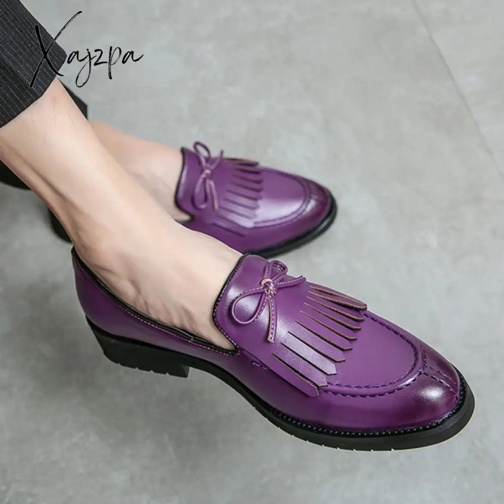 Xajzpa - New Loafers Men Shoes Pu Solid Color Classic Casual Banquet Wedding Party Daily Fringe