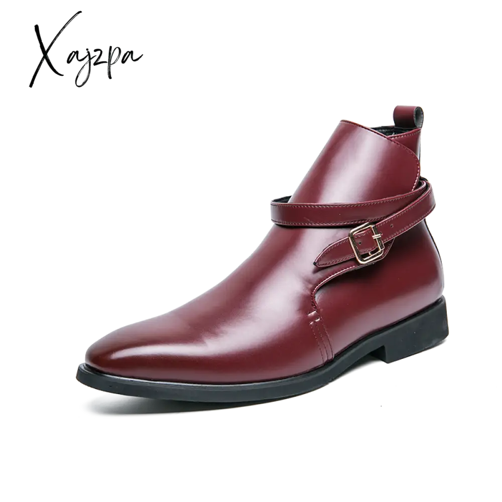 Xajzpa - New Men Ankle Boots Brown Black Red Classic Business Casual Fashion Party Wild Personality