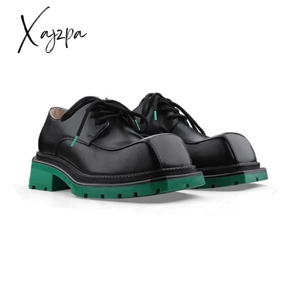 Xajzpa - New Men Leather Platform Oxfords Slip On Thick Tottom Male Derby Shoes Casual Loafers Mens