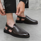 Xajzpa - New Men Sandals Pu Solid Color Woven Pattern Buckle Baotou Low Heel Fashion Casual Summer