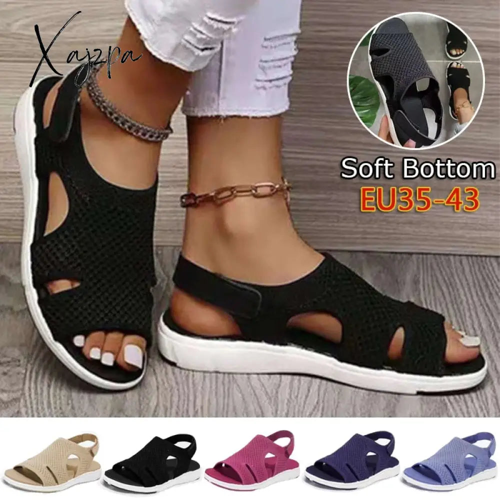 Xajzpa - New Summer Women Sandals Sexy Shoes Crystal Casual Woman Flats Buckle Strap Ladies Fashion