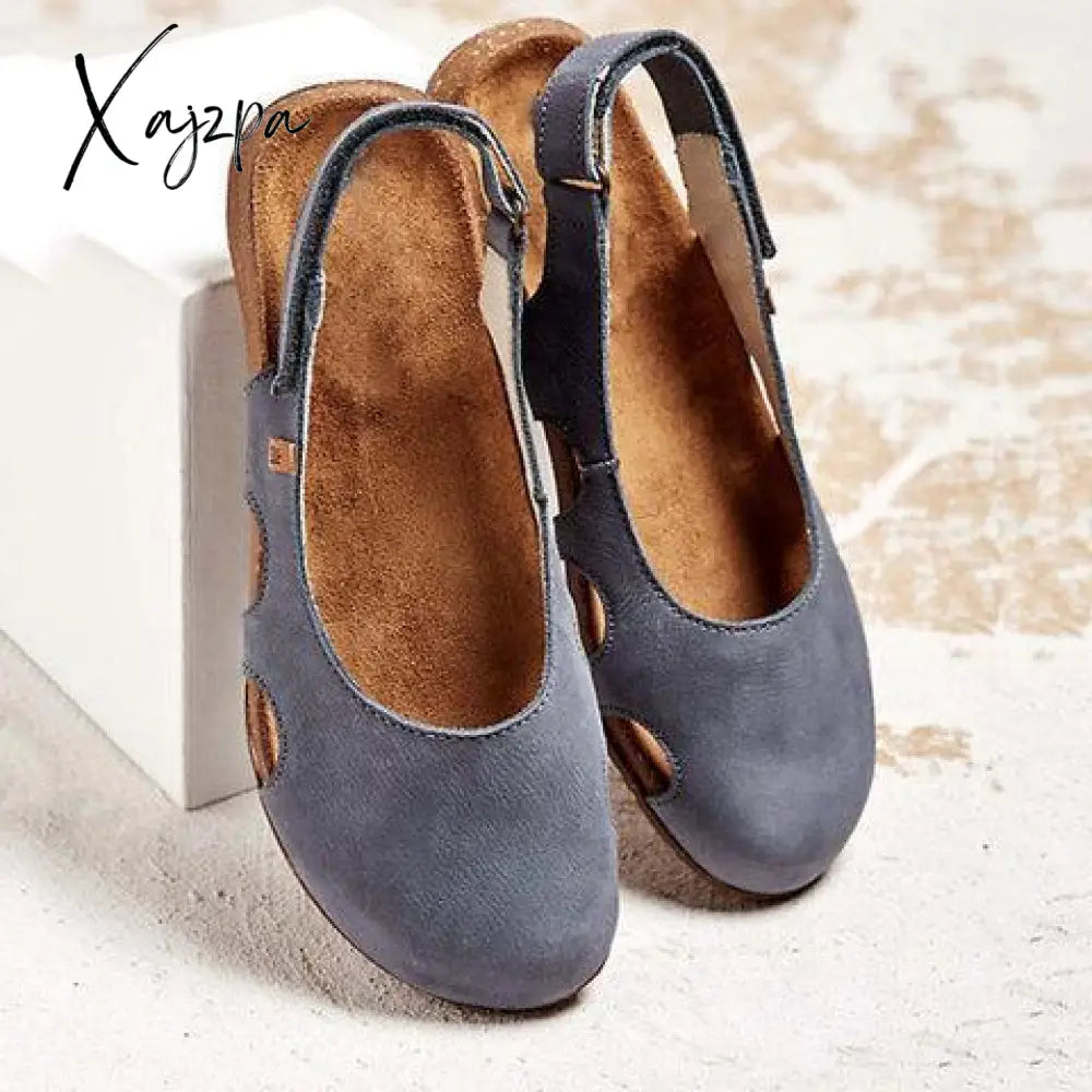 Xajzpa - New Women Casual Wedges Sandals Summer Buckle Hot Gladiator Retro Non-Slip Flock Ladies