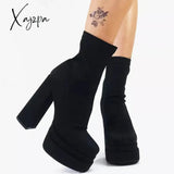 Xajzpa - New Women Platform Boots Chunky Heels Designer Shoes For Motorcycle Side Zipper Women’s