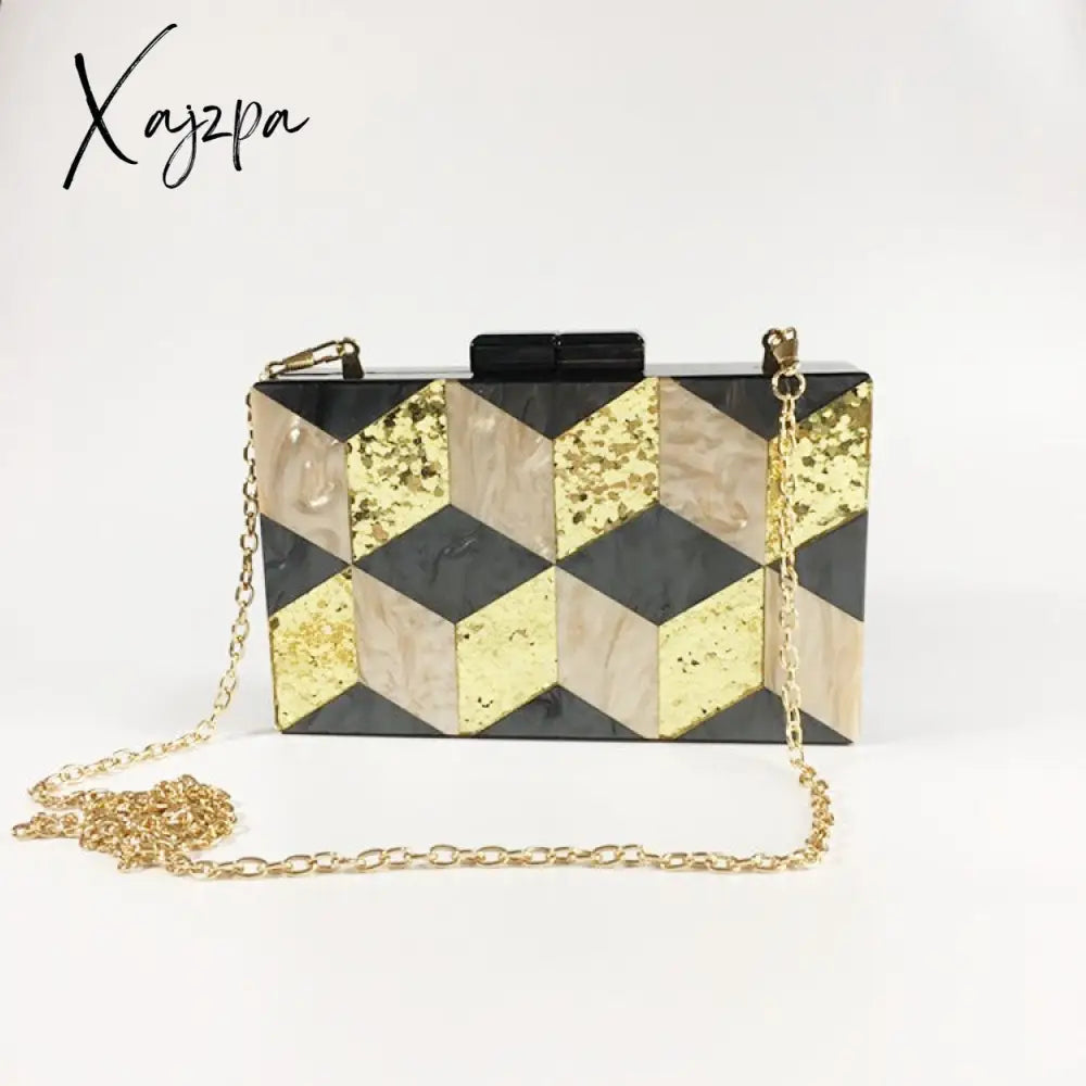 Xajzpa - New Women’s Bag Vintage Sequins Acrylic Dinner Geometric Checker Splicing Handbag Dress