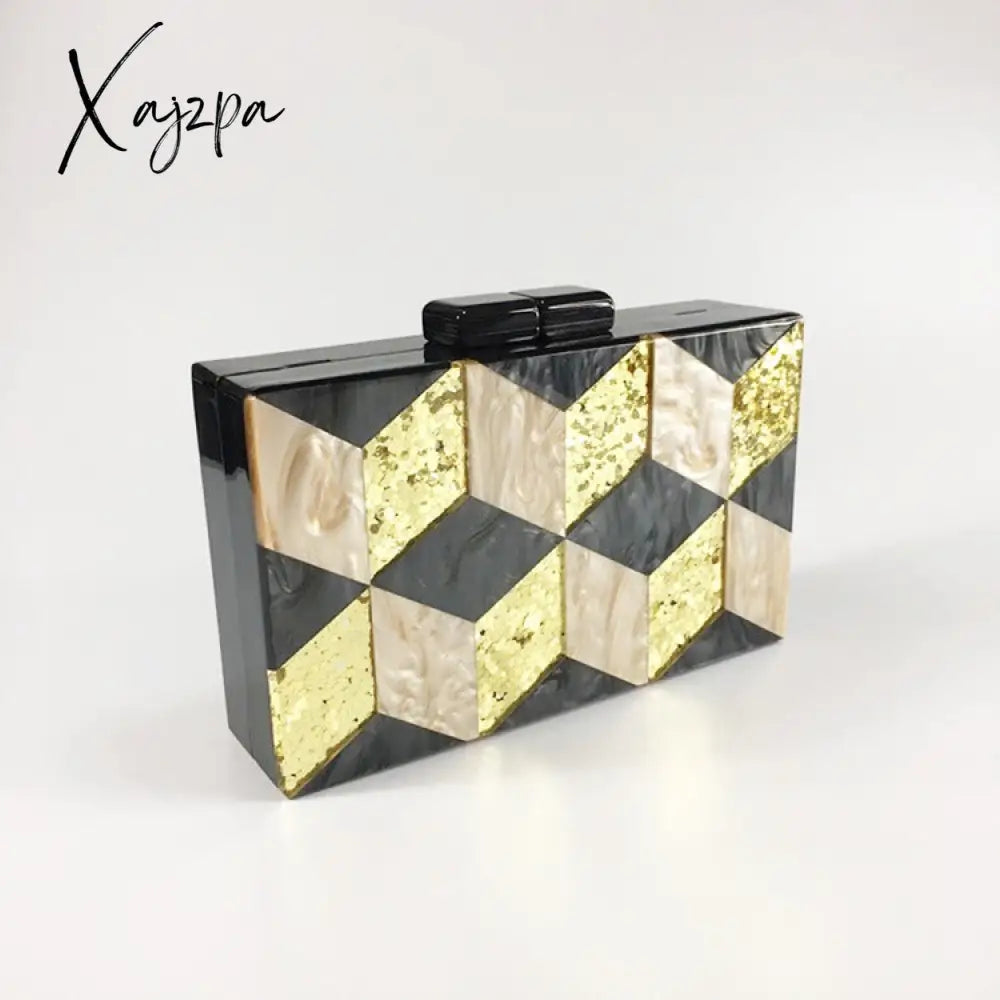 Xajzpa - New Women’s Bag Vintage Sequins Acrylic Dinner Geometric Checker Splicing Handbag Dress