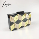 Xajzpa - New Women’s Bag Vintage Sequins Acrylic Dinner Geometric Checker Splicing Handbag Dress