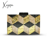 Xajzpa - New Women’s Bag Vintage Sequins Acrylic Dinner Geometric Checker Splicing Handbag Dress