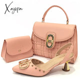 Xajzpa - Newest Design Peach Color Leather Metal Trim Womenโs Pointed Toe High Heels Fashion